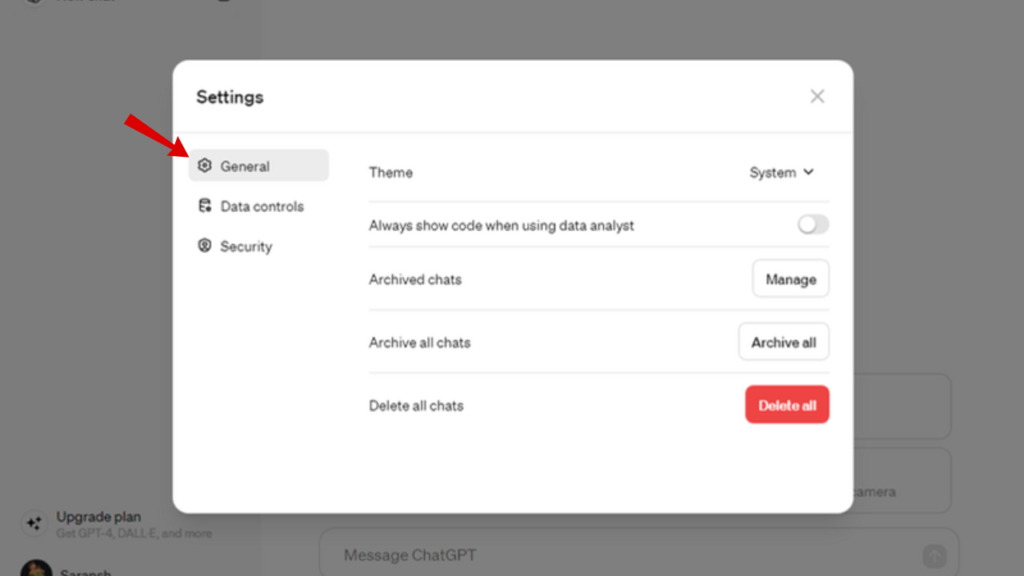 chat gpt general settings