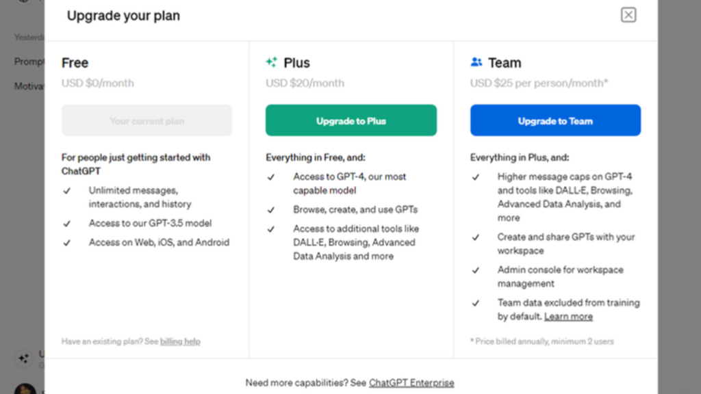 chatgpt subscription plans 