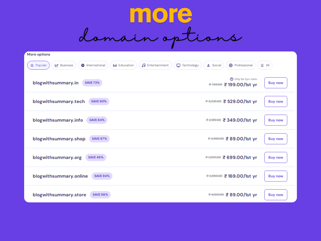 hostinger more domain options