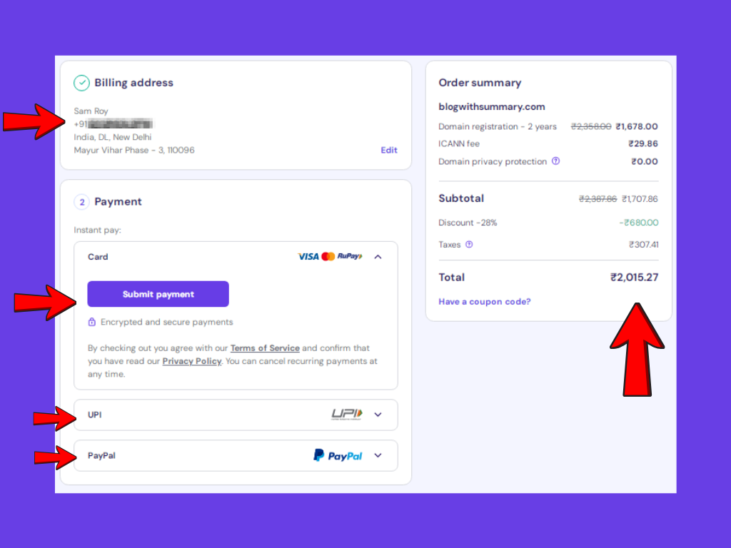 hostinger payment page